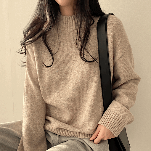 [12color/캐시소재!] 캐시 루즈핏 반목 니트