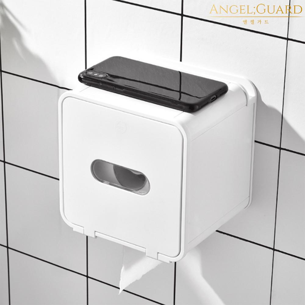 엔젤가드 매직 수납형 접착식 화장실 욕실 모던휴지걸이화이트