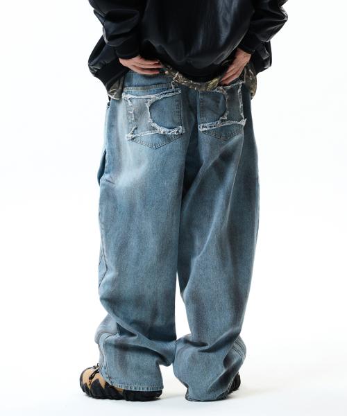 DIRTY WASHED DENIM PANTS LIGHT BLUE