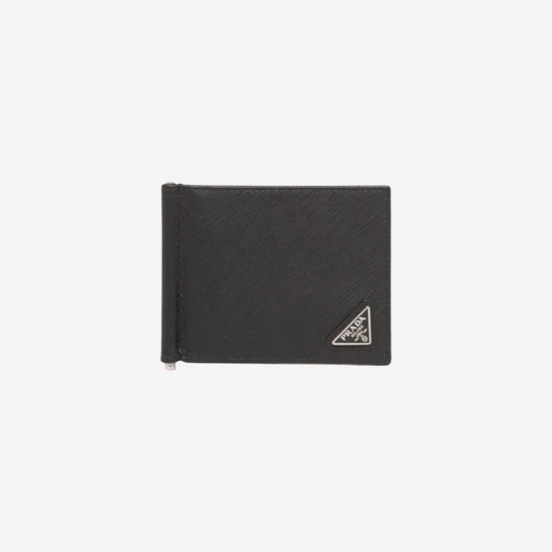 Prada Saffiano Leather Money Clip Wallet Black