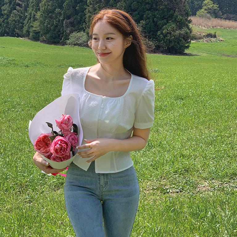 니썸 [여름신상🌴][S,M/🏆누적2만장/재구매1위][반팔블라우스/여리템][[n.moment]폴린스퀘어블라우스 - 4color