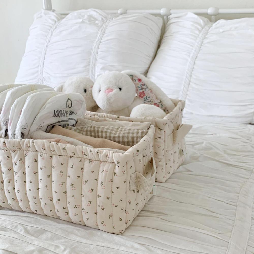 (자체제작) 플라워 누빔 패브릭 바스켓