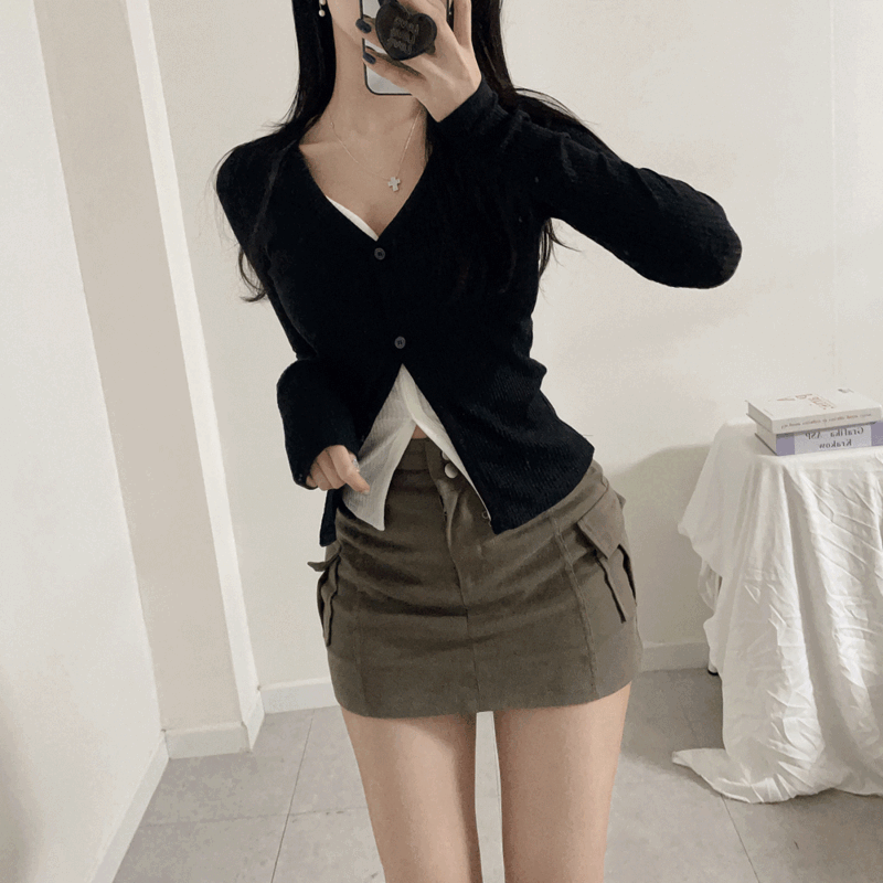 당일출고 [여리+슬림핏/소장강추!] 멜브린 배색 레이어드 골지 가디건 티 (4color)