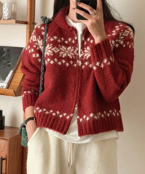 눈꽃패턴니트집업