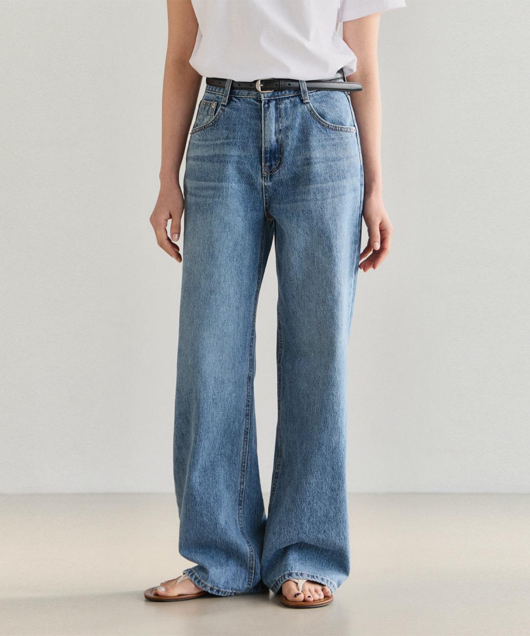 딘스 (당일발송)(국내제작)(고퀄리티)브러쉬 빈티지 와이드데님 팬츠_블루