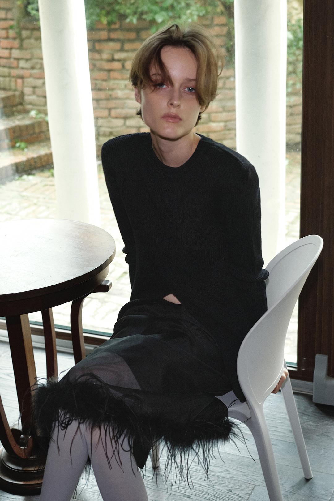 [INNER SET] FUR TRIMMED LAYERED SKIRT_BLACK