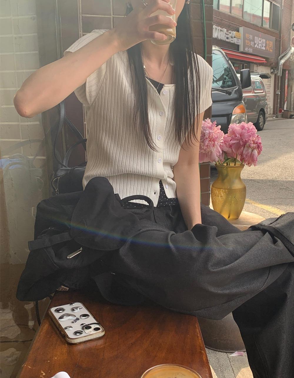 오브나인 유넥 골지 하프 cardigan