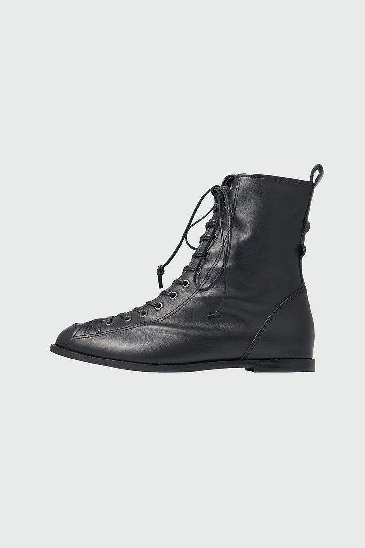 XADIE Lace-Up Flat Boots - Black