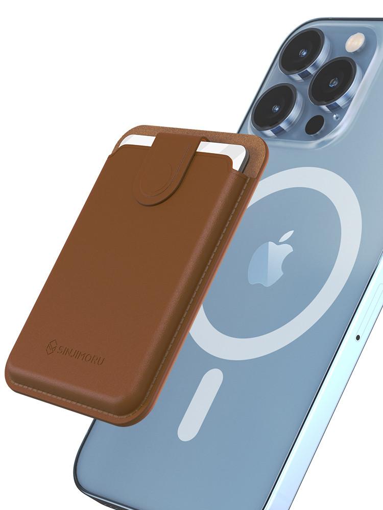 신지모루 반자동 M풀탭 맥세이프 가죽 카드지갑 핸드폰 케이스