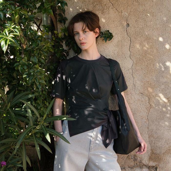 Asymmetric Hem Short Sleeved T-Shirt SW5ME245_2color