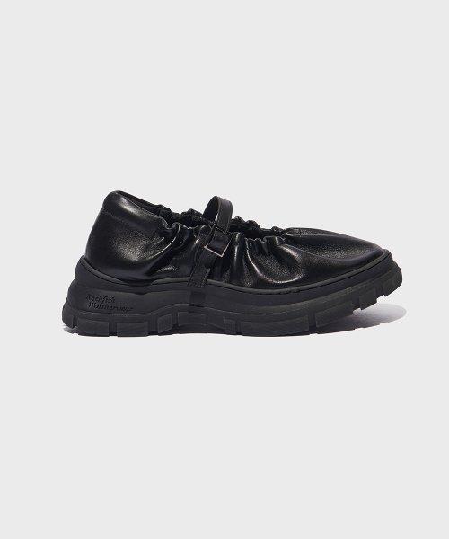 FLATFORM SCRUNCH MARYJANE - BLACK LEATHER