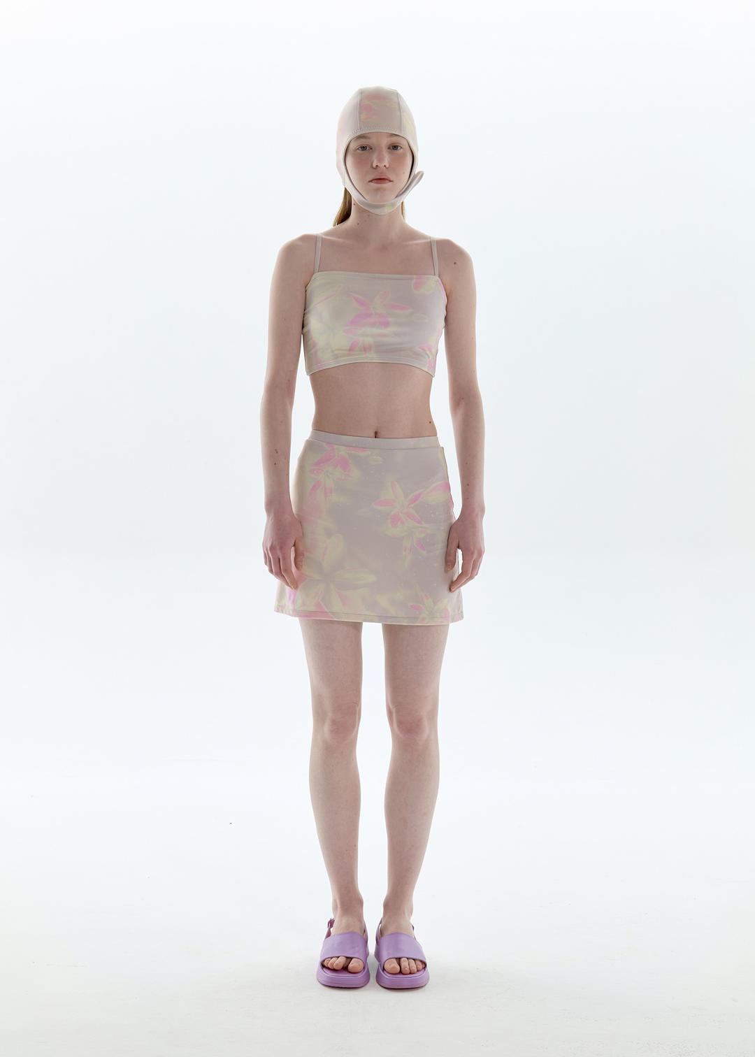 Flower Splash Tube Top Skirt Set_Pink, Beige
