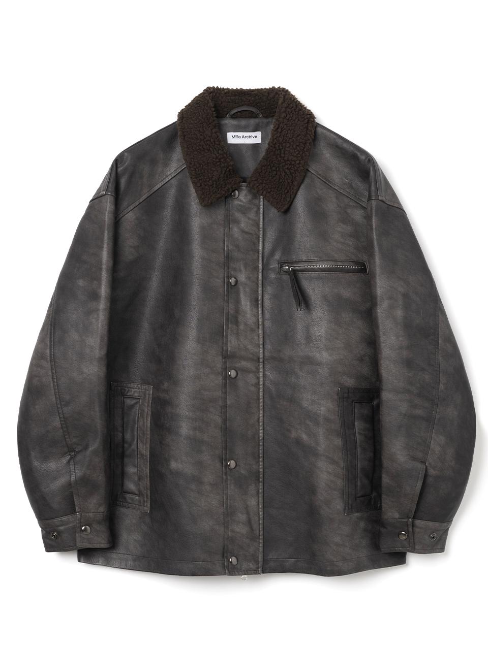 Vintage Sheering Middle Leather Jacket [Espresso]