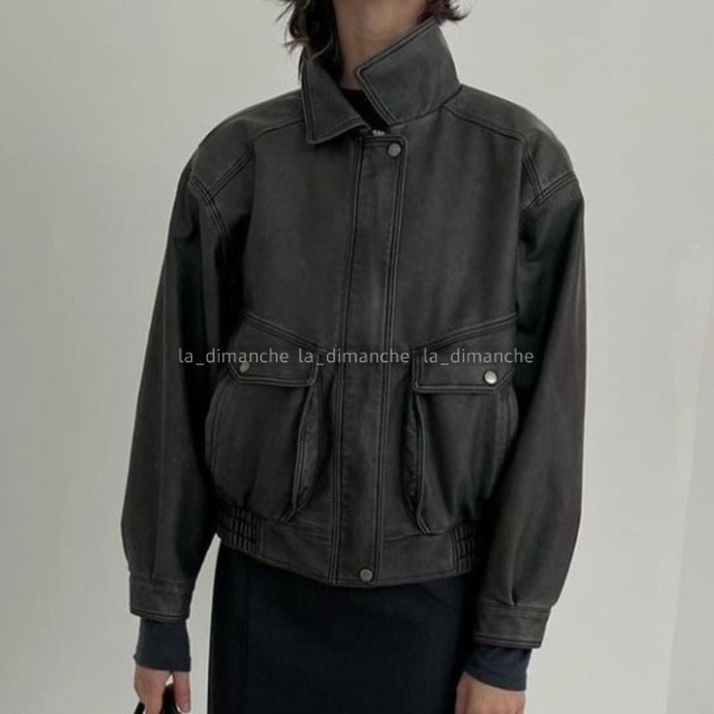 쿠폰 런던플랏 바이커 워싱 자켓 페이크레더 블루종 londonflat (2color)  라디망쉬