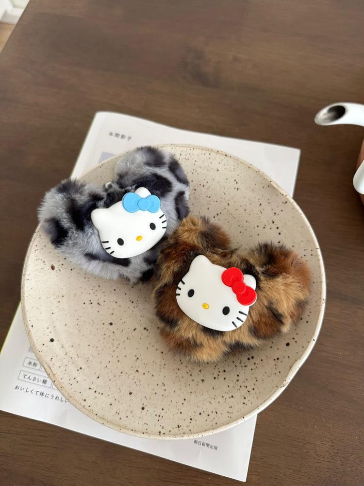 2color / 호피 페이크퍼 헬로키티 하트 키링