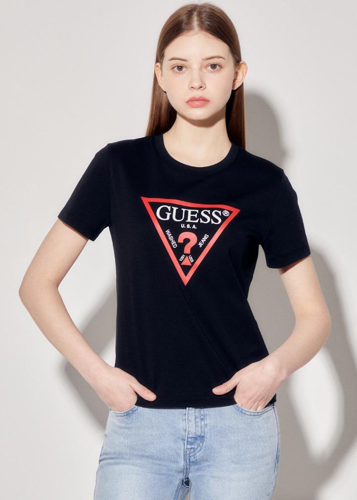 여성 오리지널 삼각 반팔 티셔츠_BLACK | 게스코리아