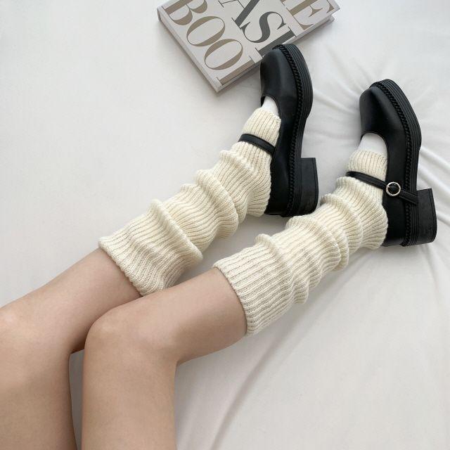 [당일출고] 니트 고리 레그 워머 니삭스 장목 골지 하이틴 양말 2color