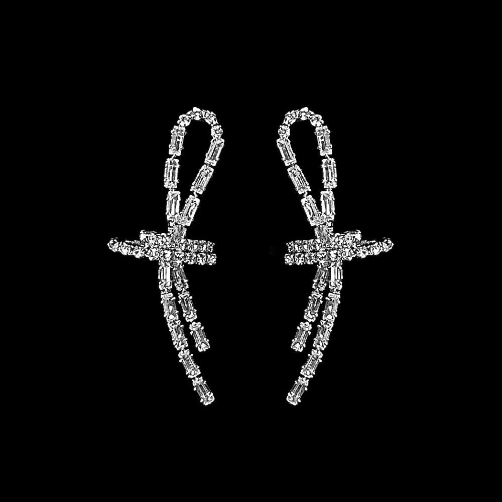 1104 고급스럽고 우아한 바게트 큐빅 꼬임 볼드 드롭 귀걸이 - 2컬러