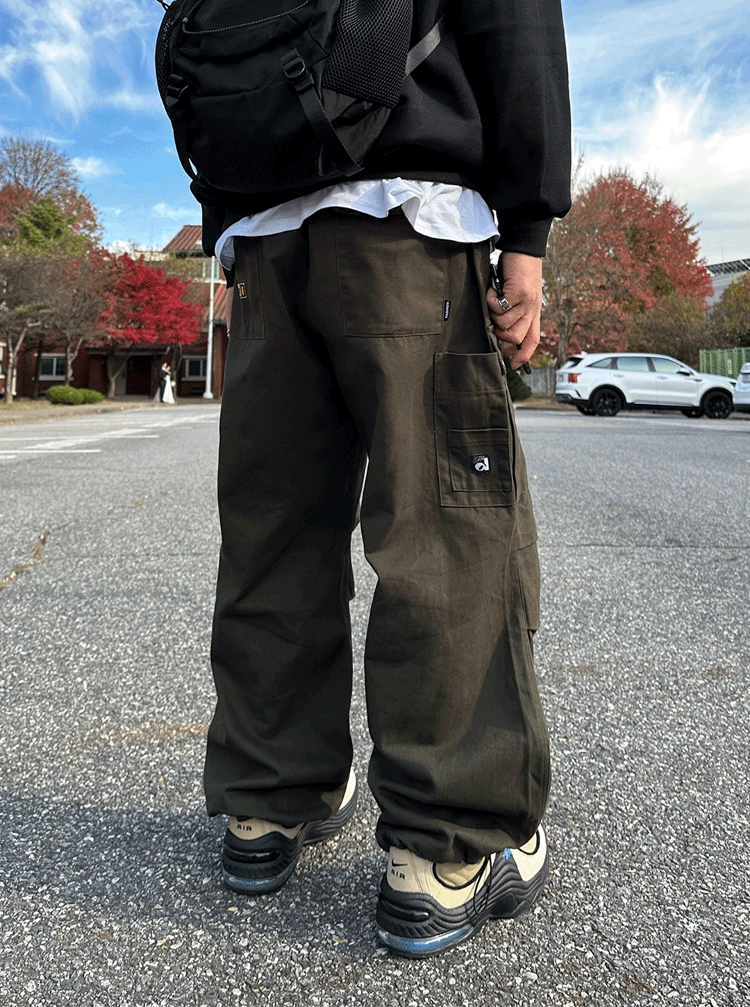 (블랙당일출고) (기획) 패치 면 밴딩 카고 팬츠 1C