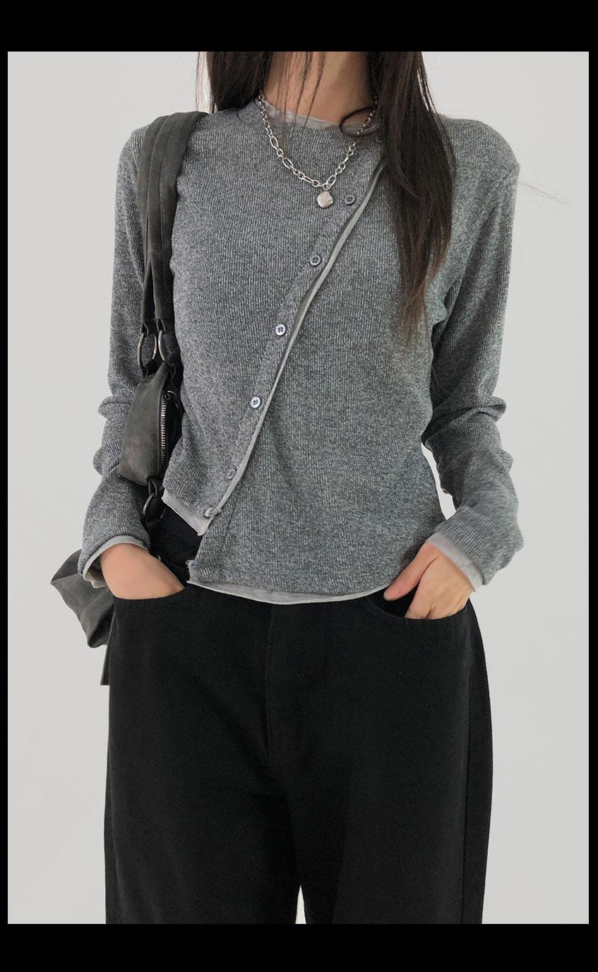 루크 배색 가디건 니트 - 2 COLOR