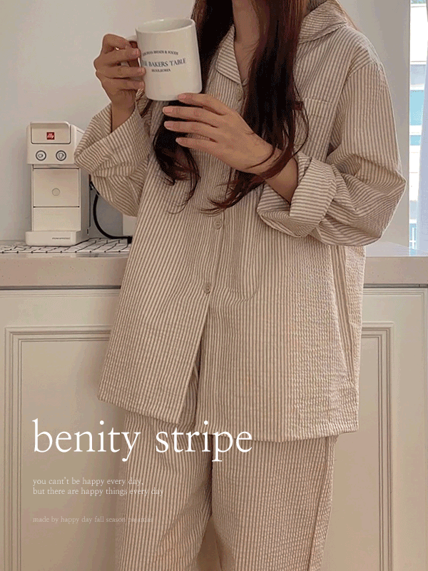 ❤직진배송❤ H.made✔ 베니티 스트라이프 잠옷 커플 긴팔 파자마 세트 2color