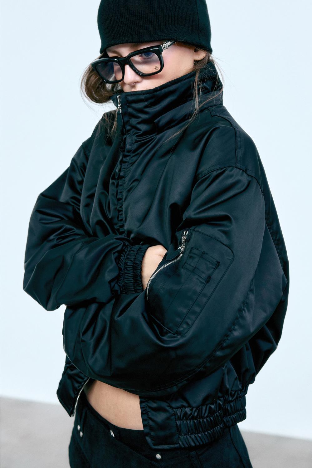 [2nd Order] RETRO SATIN HOODIE BOMBER JUMPER (BLACK)