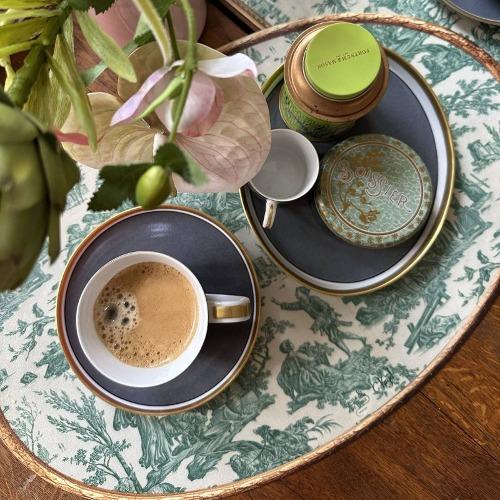 Toile de Jouy green pattern oval placemat