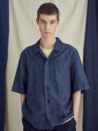 linen denim opencollar shirts_dark blue