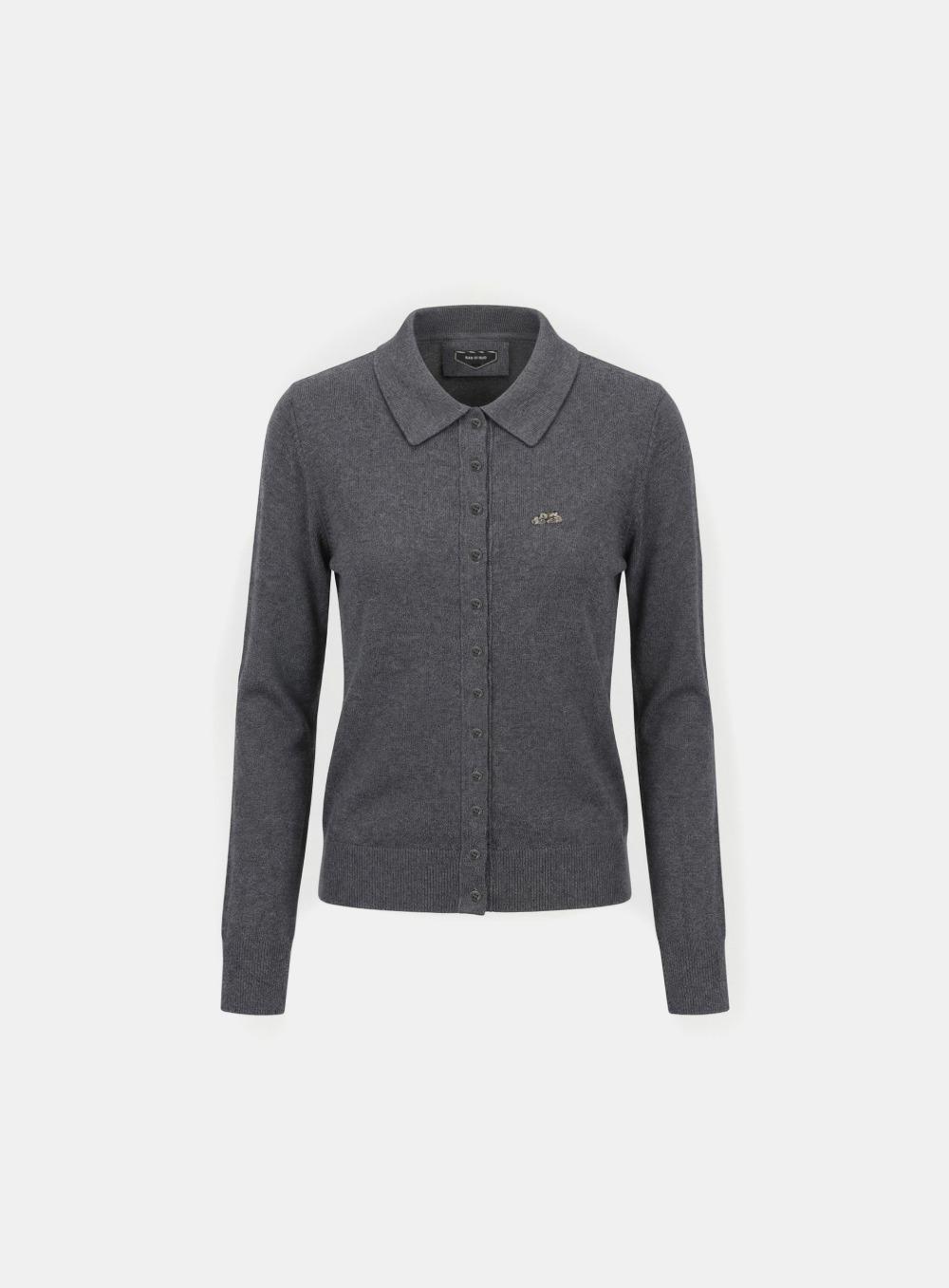 [w-knt26-011] Mystic Symbol Polo Cardigan - Dark Gray