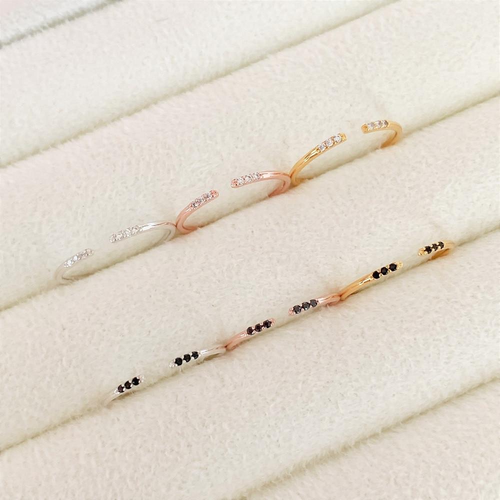 실버925 실버 로즈 골드 슬림 큐빅 레이어드 오픈 링 반지