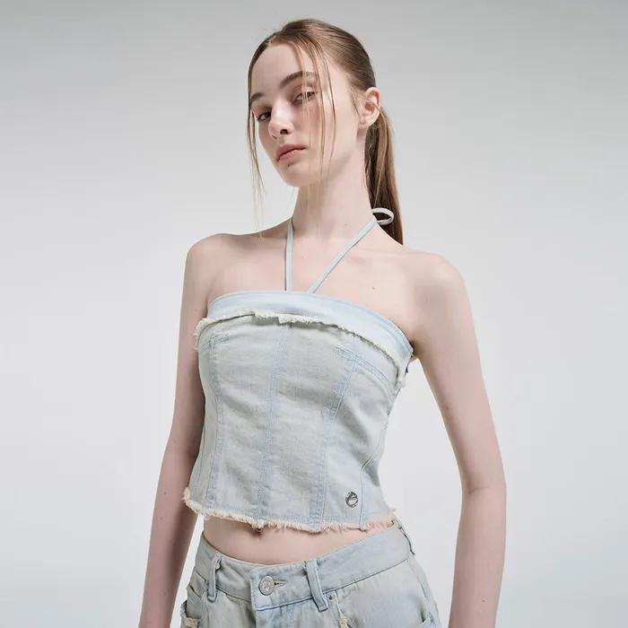 Denim Strap Top, Light Blue