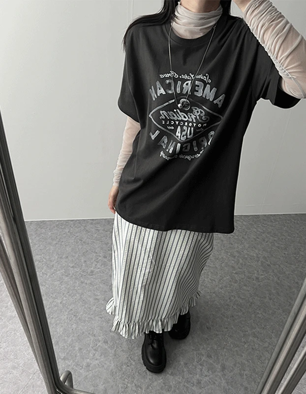 워터 나염 레터링 박시 반팔 티 .A6878 (2color)