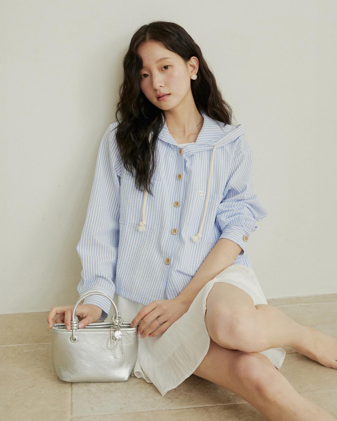 Seersucker stripe vintage hood shirts - blue