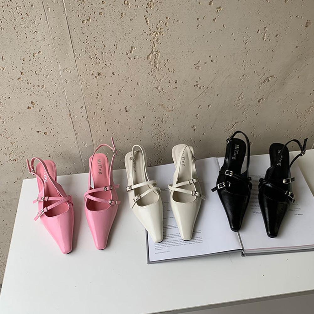 스트랩 포인트 슬링백 스틸레토 여성 구두