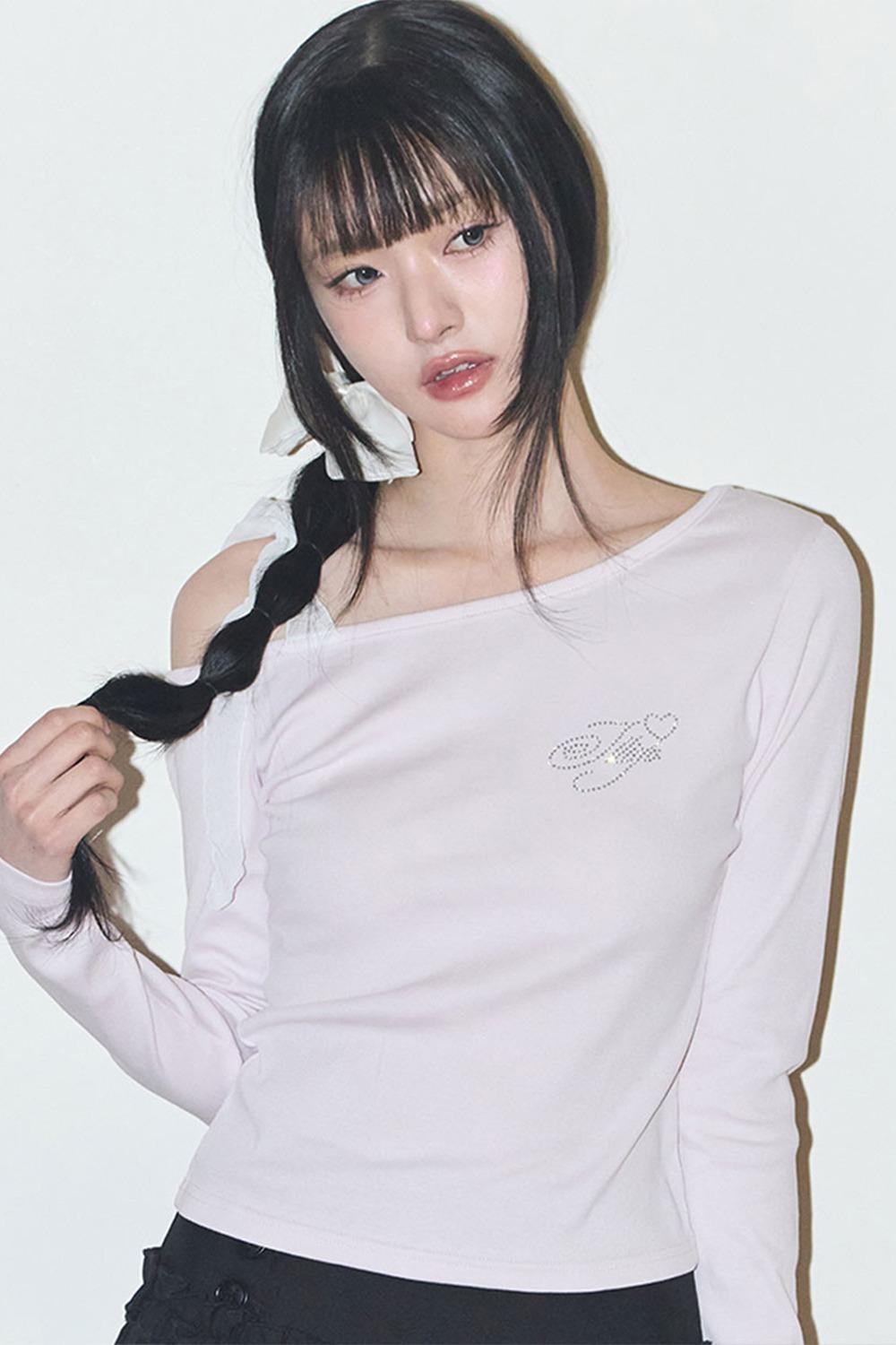 시어 원숄더 롱슬리브 핑크