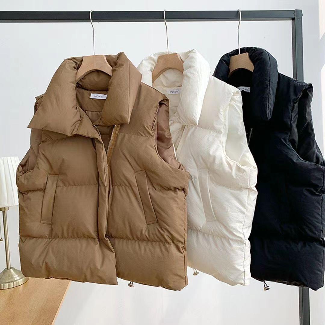 ~2XL 빅사이즈 오버핏 패딩 베스트 카라 포켓 밑단 스트링 데일리 베이직 조끼 JS0256