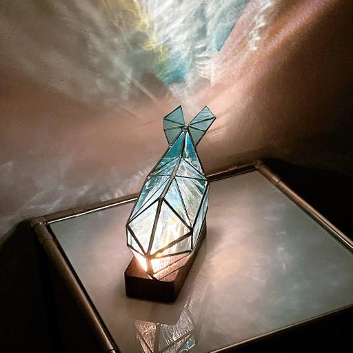 스테인드글라스 블루엘라 고래 원목 led 무드등 조명