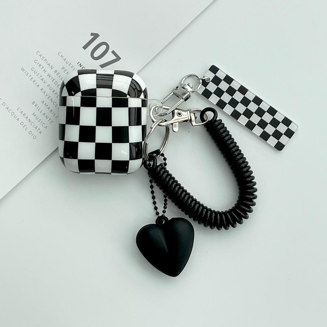 (케이스+키링 세트할인) 검정체커보드에어팟/에어팟1,2세대/에어팟프로/에어팟3세대 에어팟케이스키링 버즈키링 가방키링