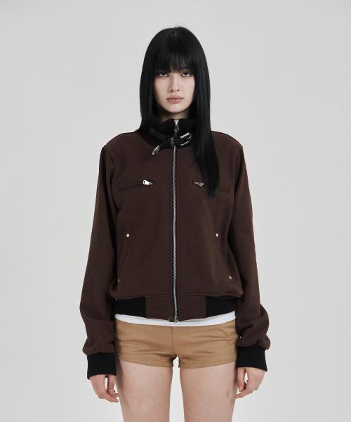 Brown Highneck jersey blouson
