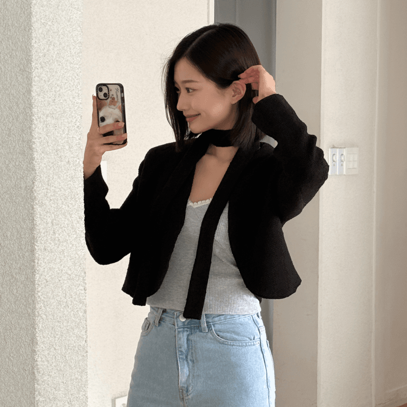 프뤼 봄🌸트위드 볼레로 스카프 set (black,ivory)