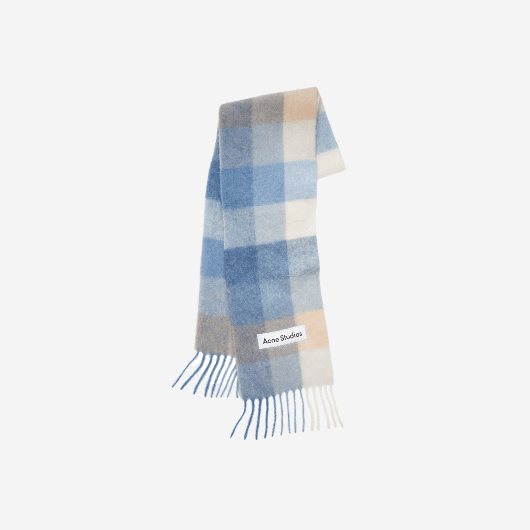 Acne Studios Mohair Check Scarf Pastel Blue Beige