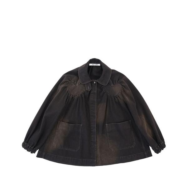 HEART GATHERED RAGLAN DENIM JACKET - DIRTY BLACK DENIM