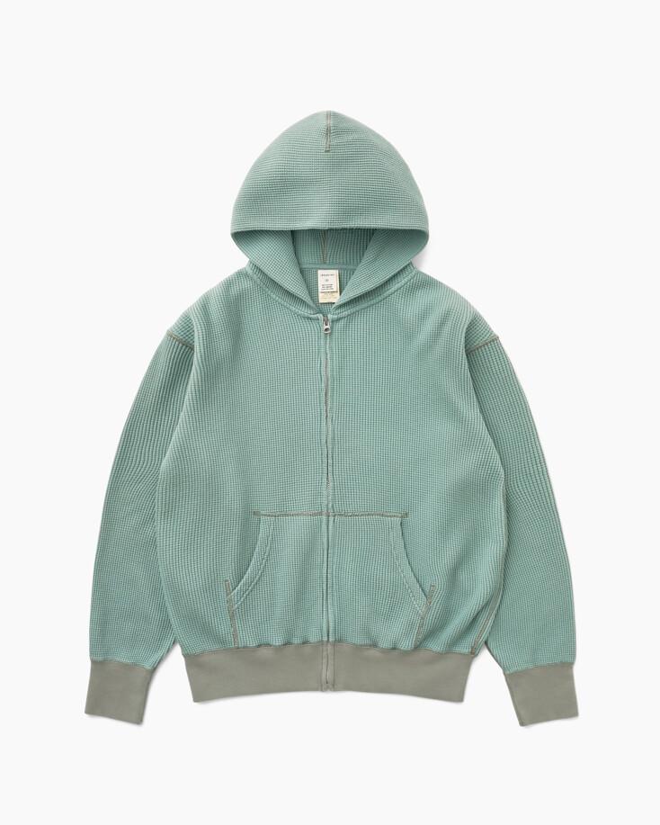 Waffle Full Zip Hoodie Dusty Teal