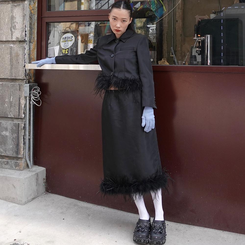 MJ S2 Ostrich Hair Skirt / Black