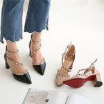 폭신 6CM 스터드 스트랩 라인 스틸레토 미들힐-3654