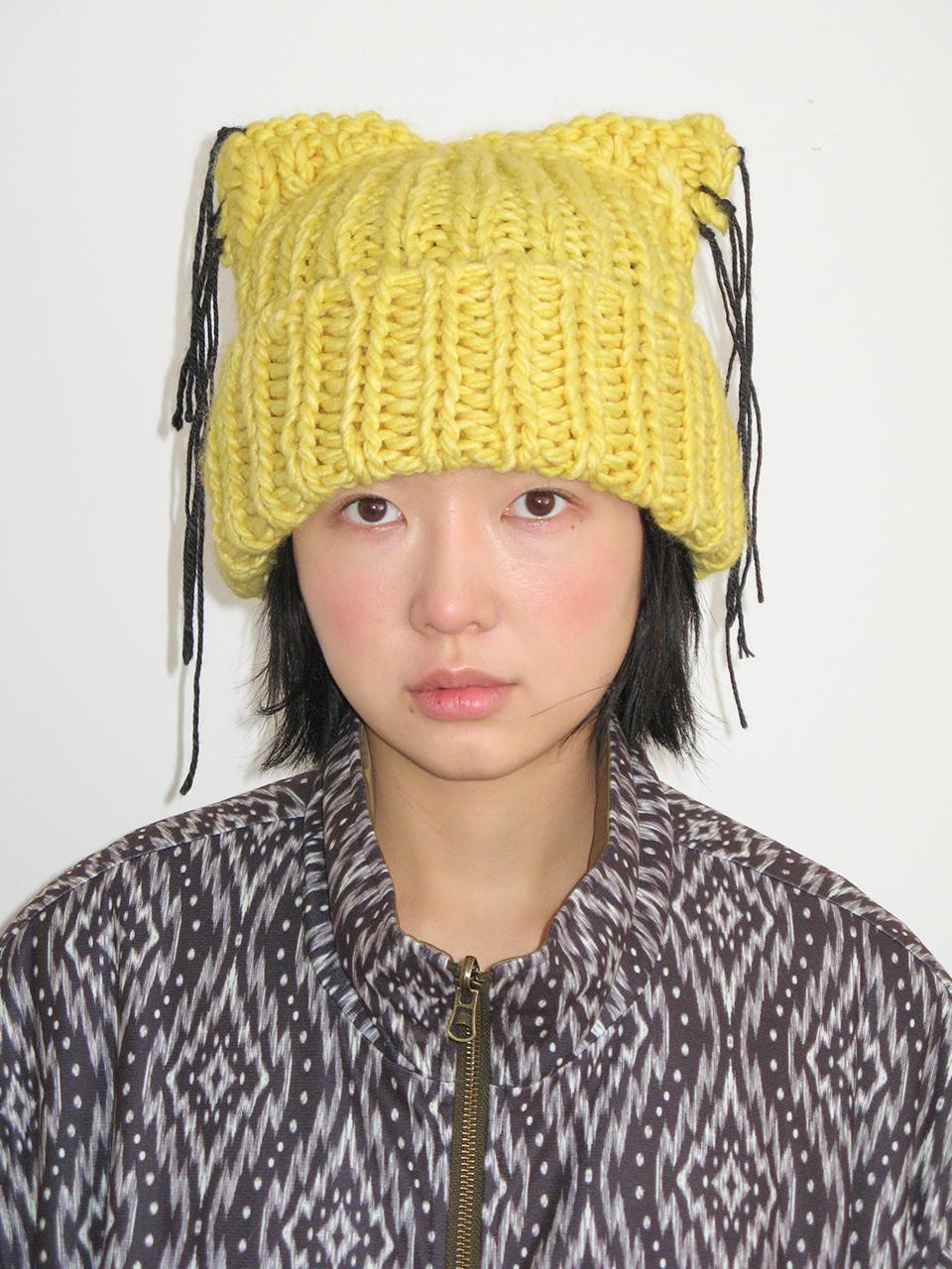 [PLZPROJECT]PUSSYCAT KNIT HAT, YELLOW