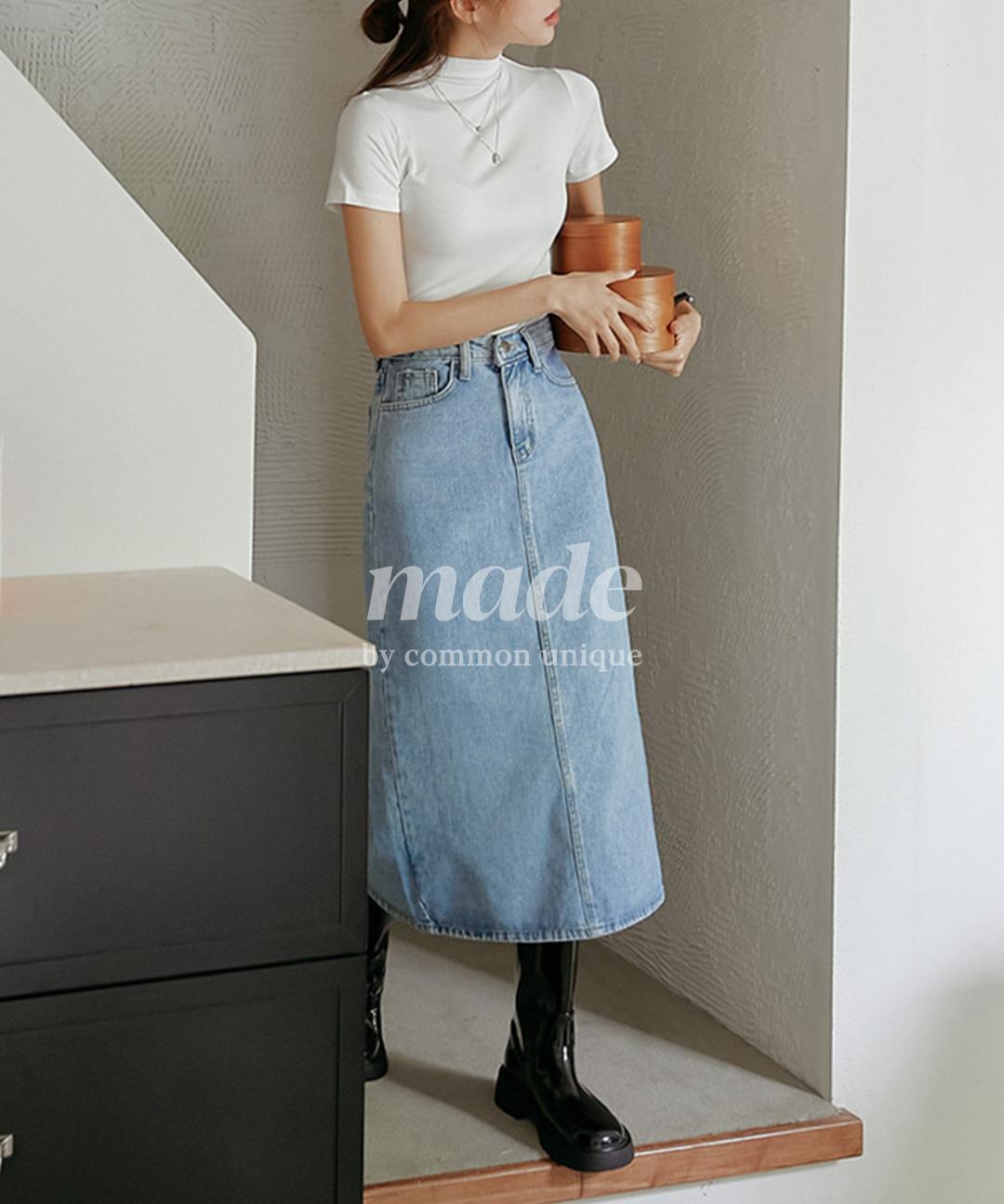 커먼유니크 [단독] [8천장돌파/MADE] 몬티 슬릿 데님 롱 스커트 (당일배송/봄/간절기/사계절/트임/A라인/청치마/연청/중청/흑청)