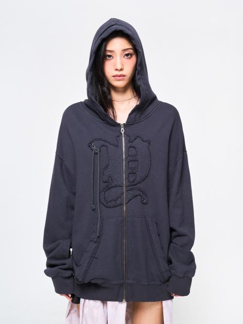 BACK TIE DETAIL ZIP-UP DARK GREY