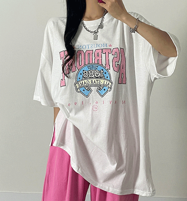 피치랩 (*레깅스랑찰떡*) 휴스턴 스타 박스 티 반팔 빅사이즈 루즈핏 오버핏 면 코튼 박시 티셔츠