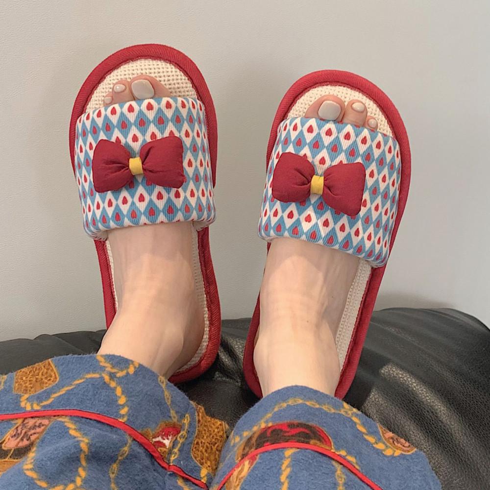 앨리스 리본 실내화 푹신한 소녀감성 린넨 슬리퍼